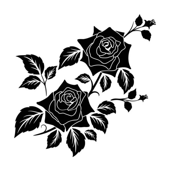 Silhouette Nero Motivo Rosa Fiore Fioritura Decorazione Sfondo Vettore Illustrazione — Vettoriale Stock
