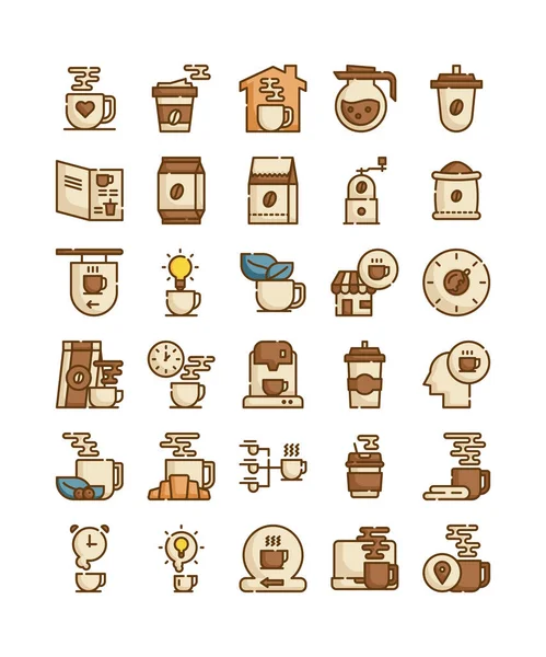 Set Coffee Filled Outline Web Icon Vector Illustration — Image vectorielle