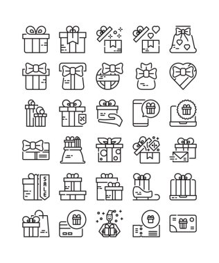 gift box simple line web iccon set vector illustration