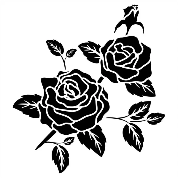 Silhouette Motif Noir Fleur Rose Fond Vectoriel Illustration — Image vectorielle