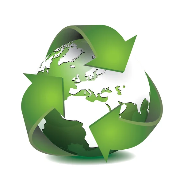 Πράσινη γη με ανακυκλωμένο σύμβολο εικονογράφηση φορέας — Διανυσματικό Αρχείο