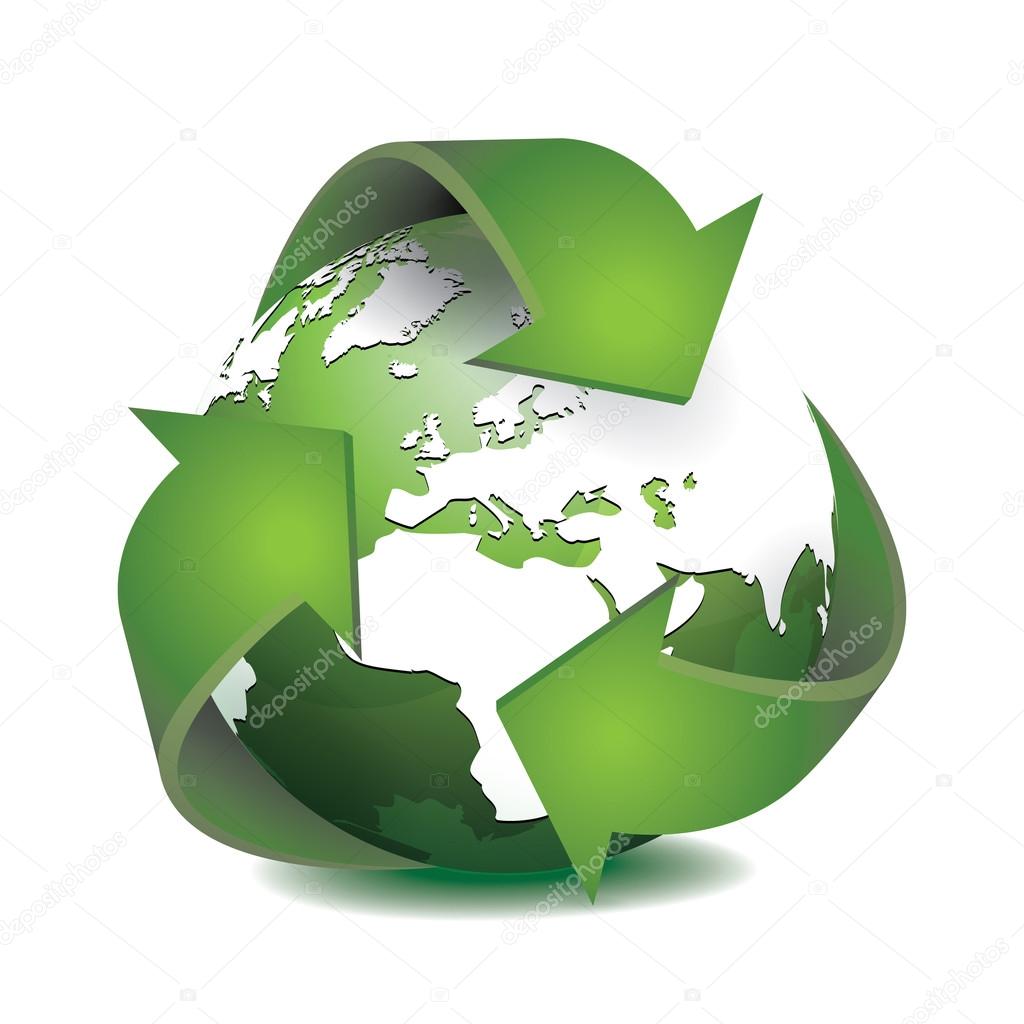 Green Earth with Recycled Symbol vector illustration