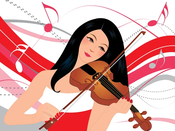 Mujer joven tocando el violín — Vector de stock