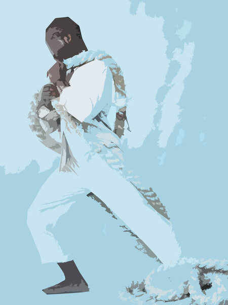Dark-skinned man on a blue background dressed in white clothes holding ropes Royalty Free Stock Images