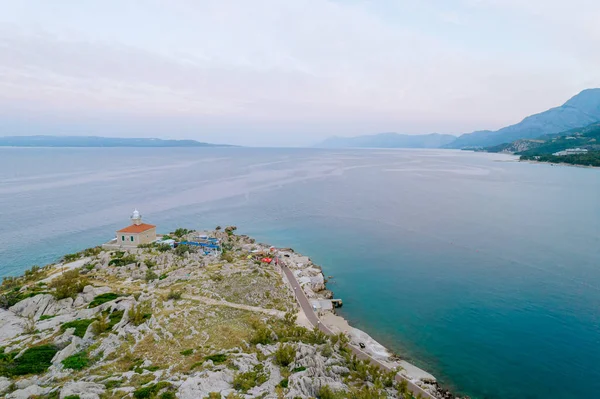 Panoramic Top View Sea Rocky Mountains Adriatic Sea Resort Tourists — 스톡 사진