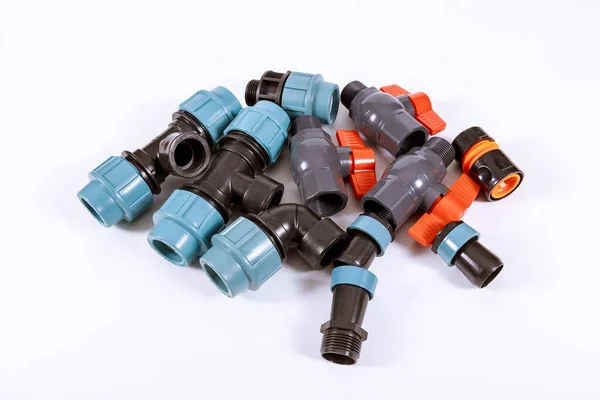 Cylindrical Valves Made Pvc Plastic Connecting Pipe Isolated White Background — 스톡 사진