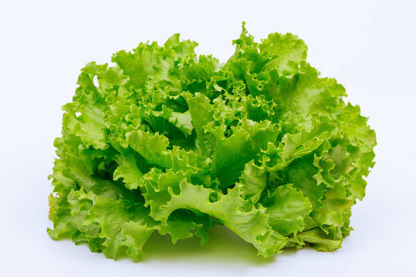 Lettuce leaves on a white background close up. Greens, vegetable salads.