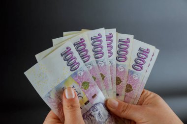 Siyah bir arka planda elinde taç tutan bir kadın. Avrupa para birimi, Çek parası.