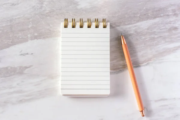 Notebook Pen Marble Table Top View — Fotografia de Stock