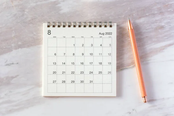 Calendar Pen Marble Table Top View — Stockfoto