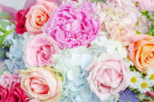 Картина, постер, плакат, фотообои "bunch of flowers, roses and peony, colorful flower background", артикул 602848152