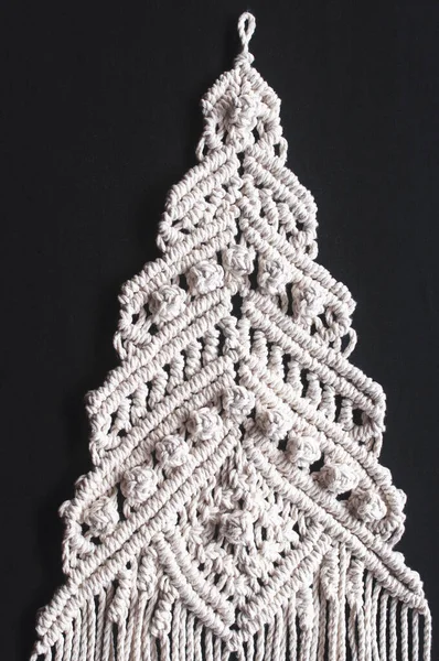 Kerst Boom Ornament Macrame Van Witte Natuurlijke Katoenen Draden Een — Stockfoto