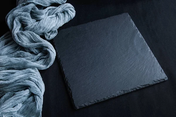 Zwarte Leisteen Bord Bovenaanzicht Van Donkere Stenen Textuur Met Grijs — Stockfoto