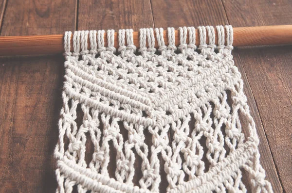 Tessitura Fili Cotone Lavoro Decorativo 100 Cotone Nello Stile Macrame — Foto Stock