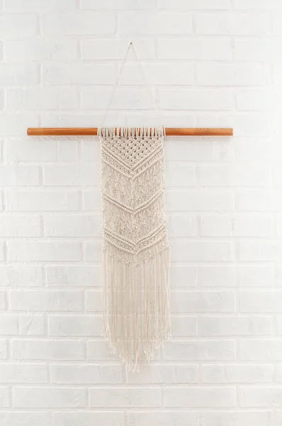 Decoración Pared Algodón Hecha Mano Macramé Con Palo Madera Colgado —  Fotos de Stock