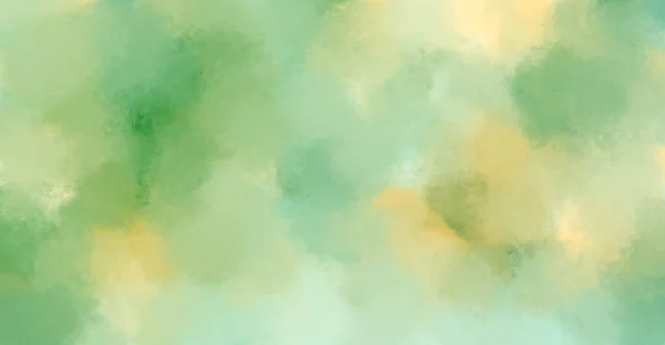 abstract digital drawing with spots in the form of clouds and blurry watercolors in green and yellow