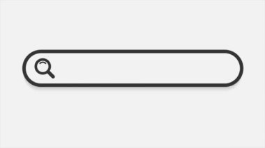 İnternet araştırmasının animasyonu. Beyaz arkaplanda arama motoruna yazılıyor. ui için arama çubuğu simgesi. İnternet araması. 4K video hareketi grafiği