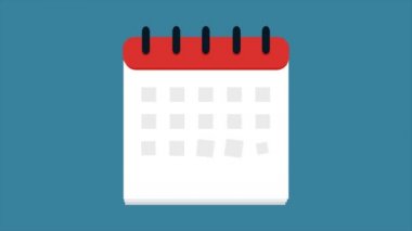 Mavi arkaplanda saat simgesi olan animasyon takvimi. Program, randevu, önemli randevu konsepti. 4K video hareketi grafiği