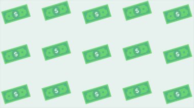Amerikan doları banknotları yeşil arka planda kusursuz bir desen oluşturur. Finans nakit para ikonu temalı arka plan yüksek çözünürlüklü video klibi. 4K video hareketi grafiği