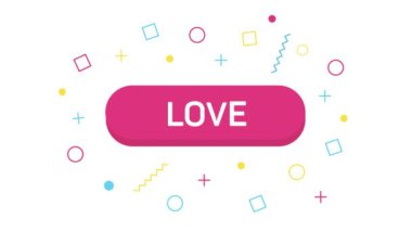 Animasyon metni Geometrik şekilli modaya uygun memphis afişi. Afiş, poster ve çıkartma konsepti. 4K Video hareketi grafiği