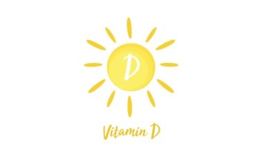 Beyaz zemin üzerinde güneş olan D vitamini ikonu. 4K video hareketi grafiği