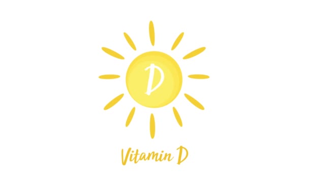 Vitamin D-Symbol mit Sonne auf weißem Hintergrund. 4K Video Motion Grafik — Stockvideo