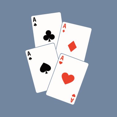 Kağıt oynayan dört as seti. Poker eli kazanmak. Kupa, maça, sinek ve elmas as takımı