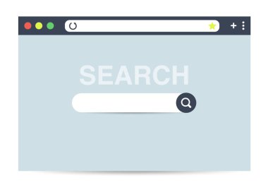 Modern tarayıcı pencere tasarımı beyaz arkaplanda izole edildi. Web ekran modeli. Gölgeli internet sayfası konseptini ara. Vektör