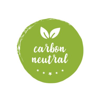 Karbon nötr ikon yeşil damga. CO2 enerji monoksit karbon ekoloji arka plan etiketi kavramı. Vektör