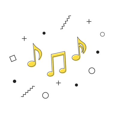 Beyaz arkaplanda geometrik şekiller olan müzik notaları simgesi. Müzik notaları, şarkı, melodi veya müzik uygulamaları ve web siteleri için düz vektör simgesi. Vektör
