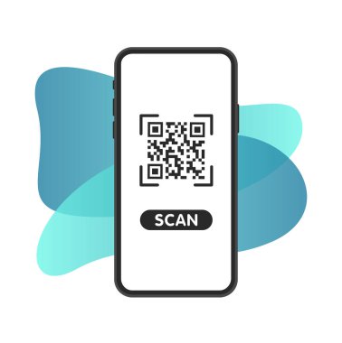 Akıllı telefondaki QR kodunu tara. Tarama için örnek Qr kodu. Doğrulama. Yazı etiketimi tara. Vektör