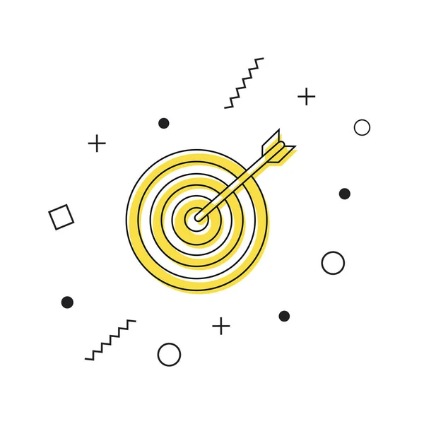 Στόχος διάνυσμα εικονίδιο. Κίτρινα βελάκια στοχεύουν εικονίδιο με γεωμετρικά σχήματα σε λευκό φόντο. Έννοια της τοξοβολίας ή την επίτευξη του στόχου στην επιχείρηση. Εικόνα βέλους. Σημάδι στόχου. Διάνυσμα — Διανυσματικό Αρχείο