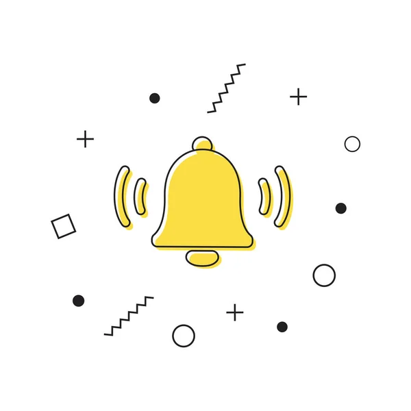Klingelalarm-Symbol-Vektor. Gelbe Benachrichtigungsglocke mit geometrischen Formen auf weißem Hintergrund. Alarm symbol. Eingehende Posteingangsnachricht. Element der sozialen Medien. Vektor — Stockvektor