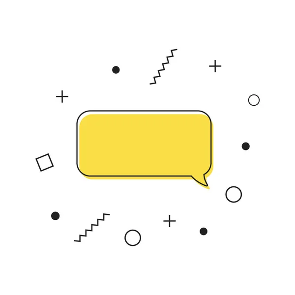 Sprachblasensymbolvektor. Gelbes Nachrichtensymbol mit geometrischen Formen auf weißem Hintergrund. Kommentar-Symbol. Vektor — Stockvektor