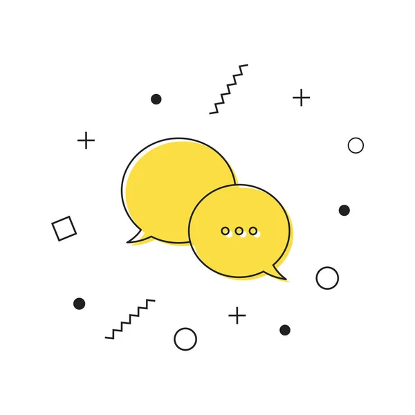 Chat icono de burbuja vector. Icono de símbolo de mensaje amarillo con formas geométricas sobre fondo blanco. Chatear o burbujas de mensajería con puntos planos icono de aplicaciones y sitios web. Vector — Archivo Imágenes Vectoriales