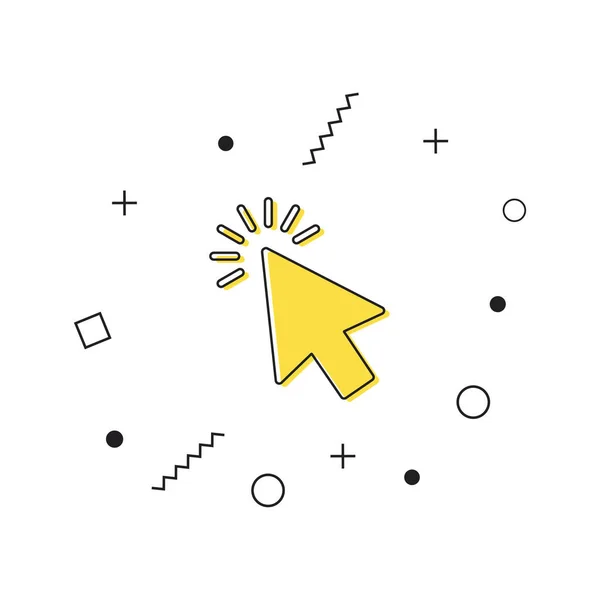 Zeiger Cursor Computer-Maus-Symbol-Vektor. Yellow click cursor symbol icon mit geometrischen Formen auf weißem Hintergrund. Vektor — Stockvektor