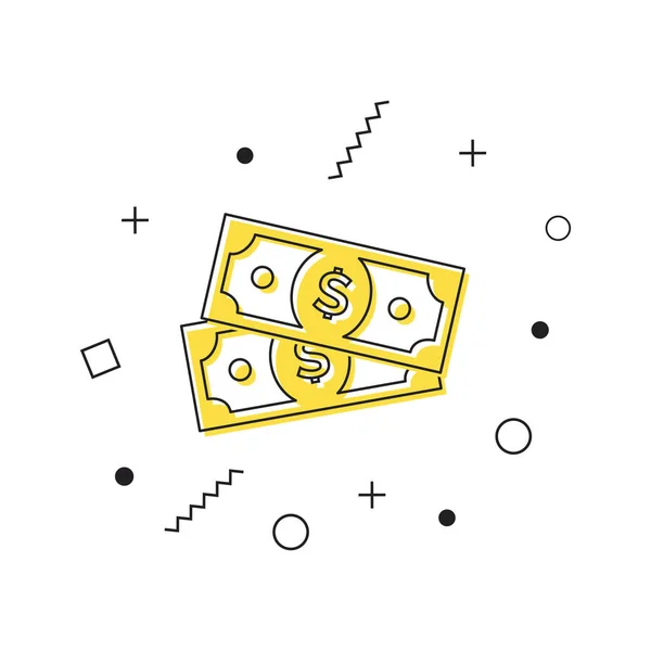 Dollar bills icoon vector. Gele dollarpictogram met geometrische vormen op witte achtergrond. Geld pictogram. Vector — Stockvector