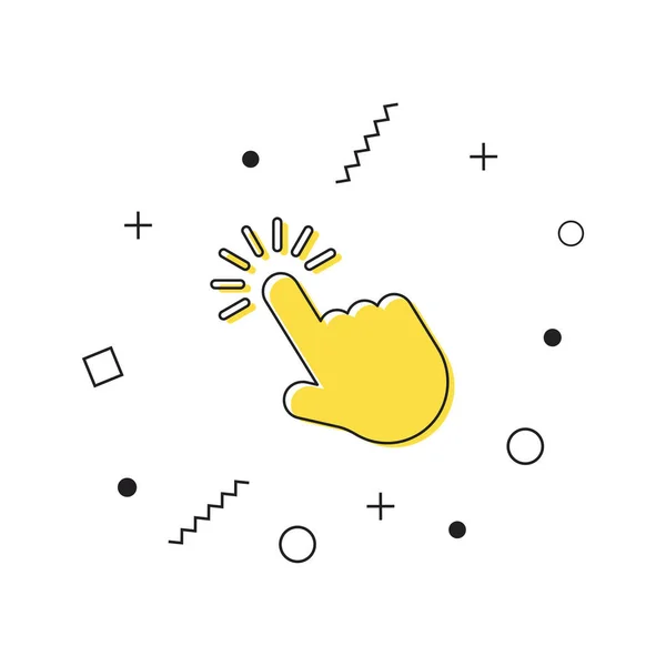 Icono de cursor de mano vector. Icono de símbolo de clic amarillo con formas geométricas sobre fondo blanco. Vector — Archivo Imágenes Vectoriales