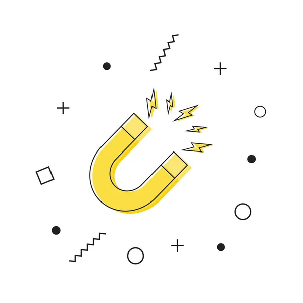 Magnet-Symbol-Vektor. Gelbes Magnet-Symbol mit geometrischen Formen auf weißem Hintergrund. Vektor — Stockvektor