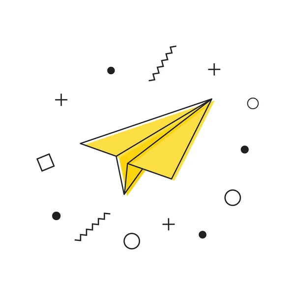 Icon-Vektor für Papierflugzeuge. Gelbes Symbol für das Senden von Nachrichten mit geometrischen Formen auf weißem Hintergrund. Vektorillustration — Stockvektor