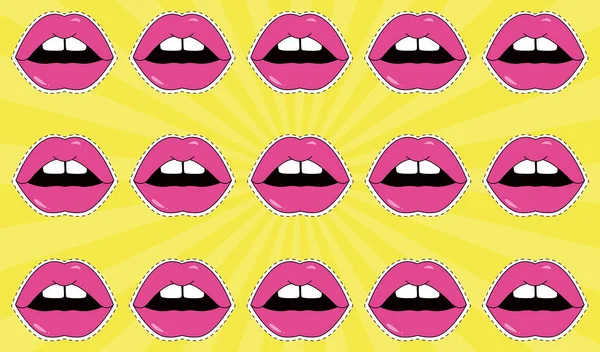 Lips seamless pattern. Pop art. Comic lips background. Vector — Stock Vector