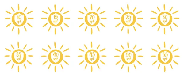 Set Einfacher Flacher Sonnenschutzsymbole Für Sonnenschutzverpackungen Lsf Schutz Für Die — Stockvektor