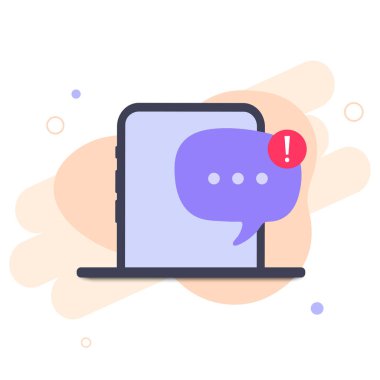 Cep telefonu vektör illüstrasyonunda yeni iletiler bildirimi, akıllı telefon ekranında modern düz çizgi film tarzında ileti balonu