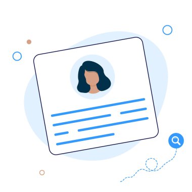 Kişisel bilgi verileri, kullanıcı veya profil kartı ayrıntıları sembolü. Kimlik kartı. Kişisel bilgi verileri. Kişi fotoğrafı ve metin klipli kimlik belgesi. Düz tasarım, vektör stok illüstrasyonu