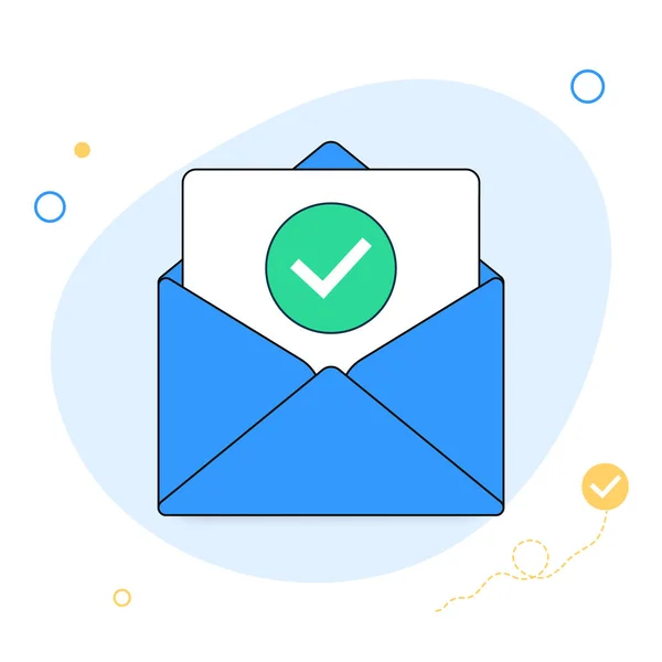 Opened Envelope Document Green Check Mark Line Icon Official Confirmation — Archivo Imágenes Vectoriales