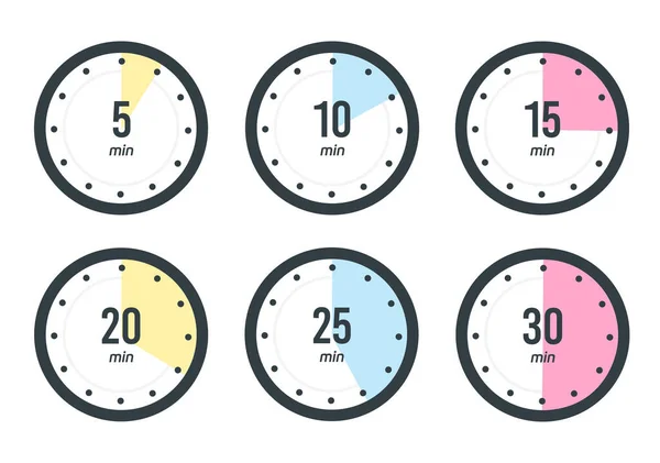 Timer Clock Stopwatch Isolated Set Icons Min Label Cooking Time — Διανυσματικό Αρχείο