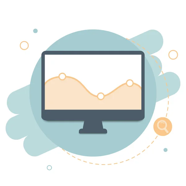 Informações Analíticas Web Ícone Plano Tela Computador Gráficos Tendência Relatam — Vetor de Stock