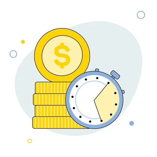 Time Money Concept Time Money Savings Outline Vector Illustration Flat — Archivo Imágenes Vectoriales