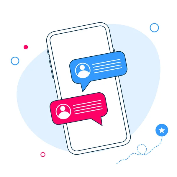 Online Chat Messages Text Notification Mobile Phone Vector Flat Cartoon — Vector de stock