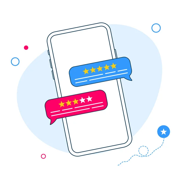 Review Feedback Rating Bubble Speech Smartphone Vector Illustration Line Mobile - Stok Vektor